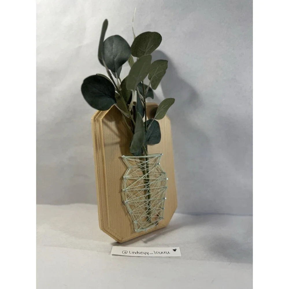 Handmade Boho String Art Wall Vase with Faux Eucalyptus 7x15”